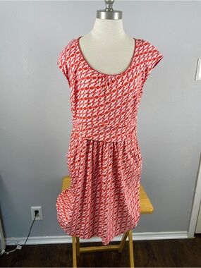 Boden Margot Orange & White Bird Print Scoop Neck Midi Dress Pockets Size 12R